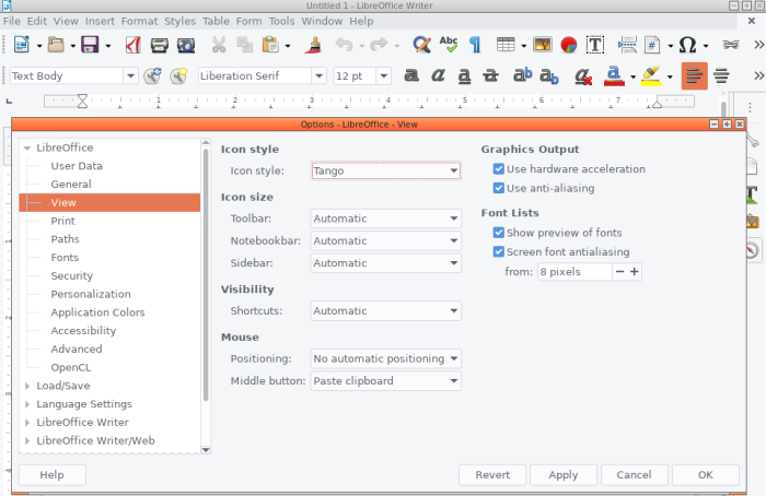 LibreOffice 7.0.0 Writer with Tango icons
